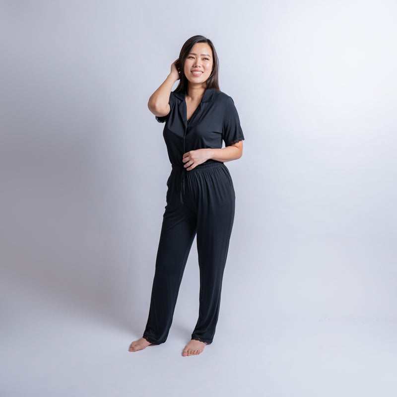 Amber Classic Button Down Sleepwear Set Tshirt Long Pants